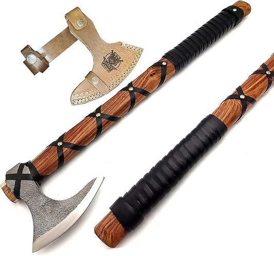 SHINY CRAFTS -Norse Viking Axe, Hatchet with Leather Sheath Best Tomahawk Viking Hatchet- Viking Bearded Axe, Camping Axe, Gift for Him with Sheath (SCAH 15)