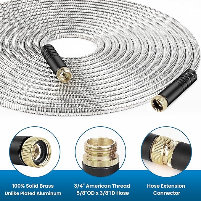 Garden Hose 95FT, Water Hose with 10 Function Nozzle, Garden Hose Metal with Leak-proof Connectors, Kink-Free & Ultra Flexible, Rust/Pet/Puncture Proof for Lawn, Yard, RV, Car Wash, 550PSI