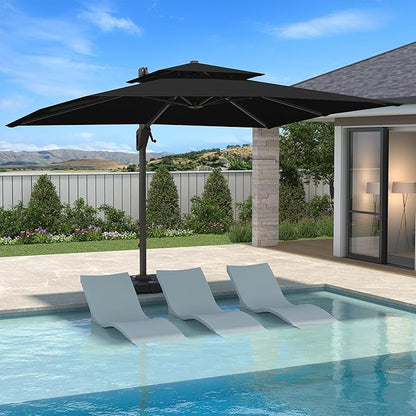 10 X 13 FT Cantilever Patio Umbrella with Base Included Outdoor Heavy Duty Double Top Windproof Rectangle Offset Umbrellas with 360-degree Rotation for Pool Deck Backyard, Black