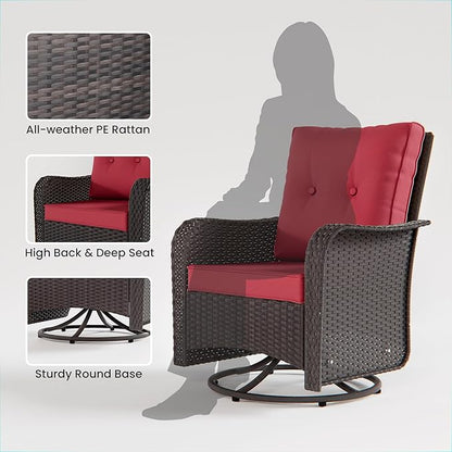 11 Pieces Outdoor Patio Furniture Set Outdoor Furniture Patio Sectional Sofa Conversation Sets w/ETL Approved 45" Gas Outdoor Fire Table & Coffee Table, Swivel Rocking Chair (Red)