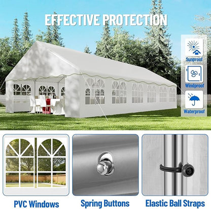 20'X40' Party Tent with Removable Sidewall Windows, Outdoor Heavy Duty Wedding Gazebo, Event Shelter Wedding Canopy Tent for Parties Carport BBQ, White & Wave Edge