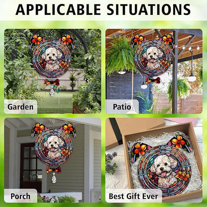 Bichon Frise Dog Ears Wind Spinner, Bichon Frise Wind Spinner Hanging for Yard and Garden