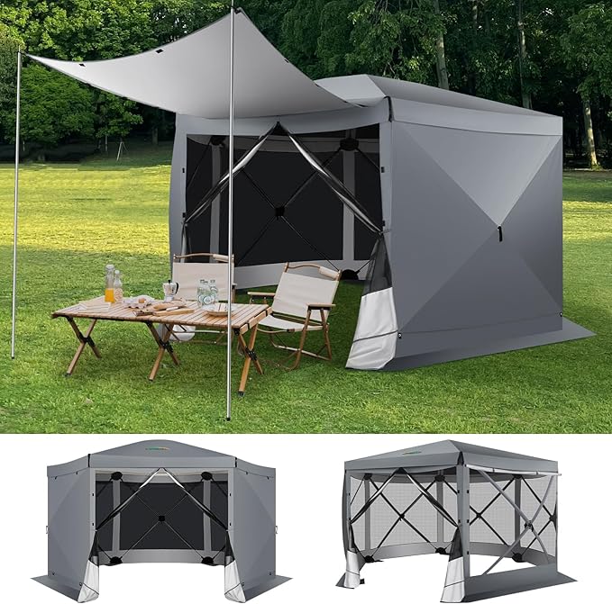 COBIZI 12x12 pop up Gazebo on Clearance Screen Tent for Camping, Scalable Sesign Outdoor Canopy Tent with Extension Support Poles & sidewalls,with Portable Carrying Bag and Ground Stakes,Gray