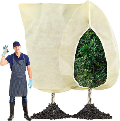 Plant Covers Freeze Protection 10 x 10 ft Extra Large Frost Cloth Plant Covers with Zipper Drawstring Winter Cold Weather Frost Blankets for Outdoor Palm Fruit Tree and Shrubs(Beige)