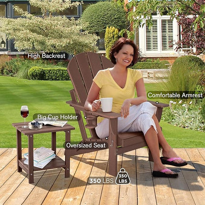 nalone Folding Adirondack Chair with Cushion with Cup Holder, HDPE Plastic Oversized Patio Chair Weather Resistant, Used in Outdoor, Fire Pit, Deck, Garden, Campfire Chairs