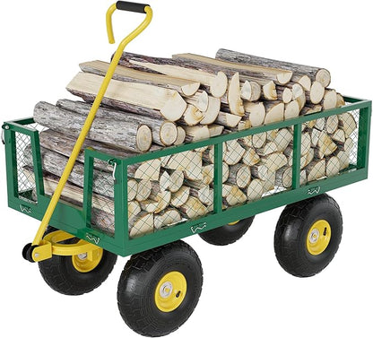 Metal Wagon - 900lbs Garden Cart with 10" Multi-Terrain Tires, 4 Removable Mesh Sides & 180° Swivel Handle, Yard Wagon Cart for Lawn, Yard, Patio Gardening