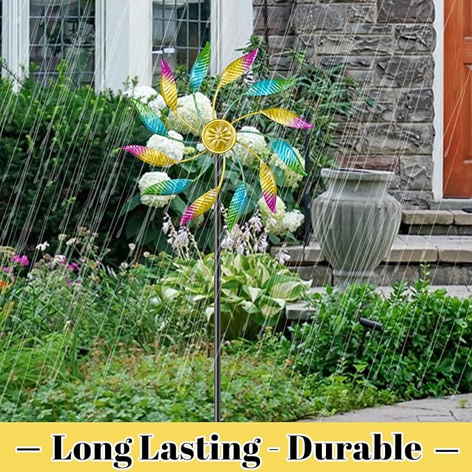 Wind Spinner Outdoor Metal, Sculpture Windmill Garden Decorations, Colorful Kinetic Wind Spinners Yard Art for Garden Patio Lawn Decor (1PC Single Turn A)