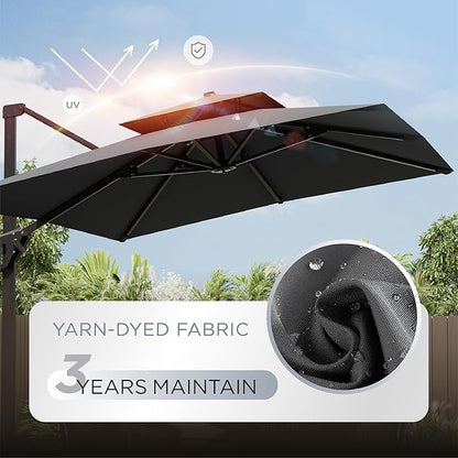 10' X 13' Patio Umbrella with Base Included Outdoor Large Rectangle Offset Cantilever Umbrellas Double Top Heavy Duty Windproof with 360-degree Rotation for Pool Garden Deck