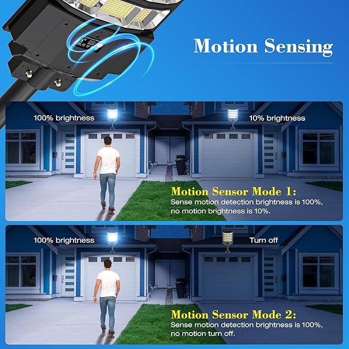 10000W Solar Street Light - 8000K Solar Lights Outdoor IP66 Waterproof,350° Wide Angle Dusk to Dawn,Commercial Solar Parking Lot Lights with Motion Sensor & Remote,LED Flood Light for Yard (2 Pack)