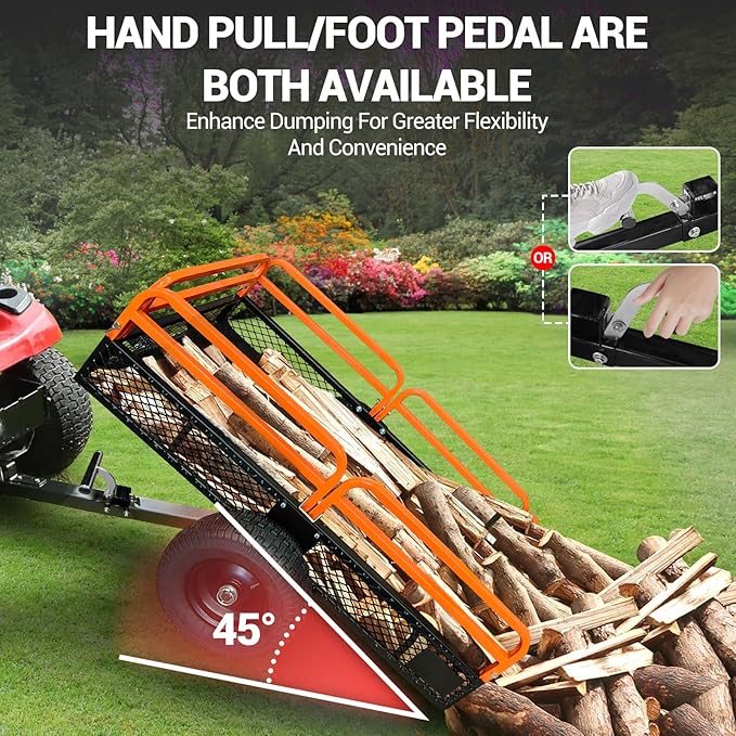 Heavy Duty ATV UTV Trailer Dump Cart 1600 Lbs Capacity 15 Cu Ft Tow Behind Steel Utility Trailer with Removable Sides and All-Terrain Tires for Garden Yard Farm Work Durable and Reliable