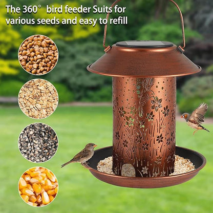 Bird Feeders for Outdoors Hummingbird Solar Lanterns Outdoor Waterproof Hanging Garden Decor Birthdays for Women Mom Metal Solar Decoration Outside for Yard, Patio, Lawn