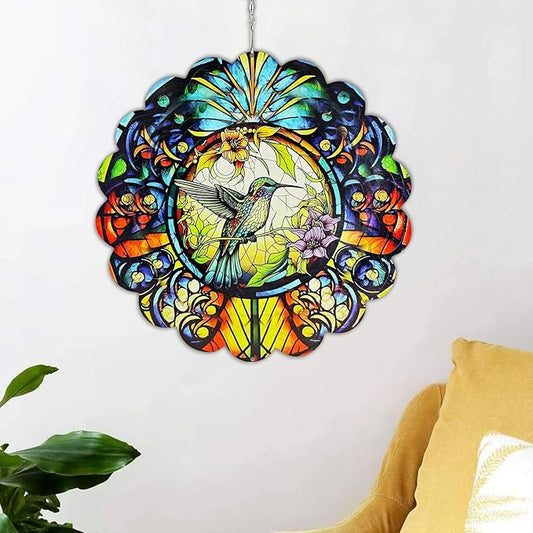 Wind Spinners Hummingbird Arts12 inch 3D Stainless Steel Laser Cut Metal Art Geometric Pattern Wind Sculpture Hanging for Yard Garden Decorations Gifts Indoor Outdoor