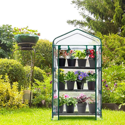 EAGLE PEAK 3-Tier Mini Greenhouse Portable Green House with Shelves & Weather-Resistant PVC Cover, Small Greenhouse for Seedlings & Gardening Gifts, 27x19x50 in, Clear