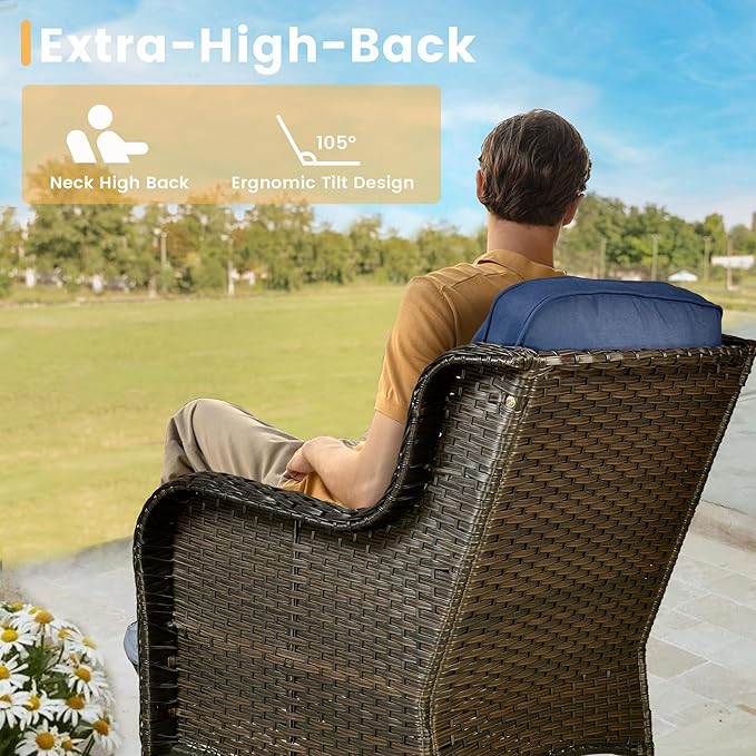 HOOOWOOO Patio Furniture Set,5 Piece Outdoor Furniture Set,Wicker Patio Conversation Couch Chairs Ottoman Set,Navy Blue