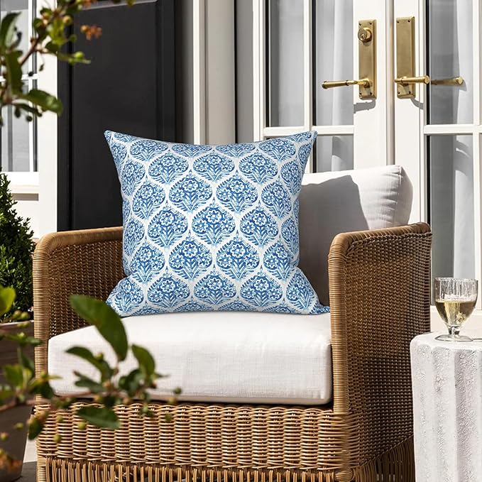 LVTXIII Outdoor Pillow Covers ONLY, Square Throw Pillow Covers, Modern Cushion Cases for Sofa Patio Couch Decoration 18 x 18 Inch, Pack of 2, Celadon Geometric