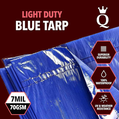 QUEEN OF TARPS | 10x12 Light Duty Tarp Waterproof, 70 GSM is 7 MIL, UV/Tear Resistant Tarp, Camping, Outdoor Furniture, Car, Tents, Painting, Firewood Protection | 10x12, Light Duty