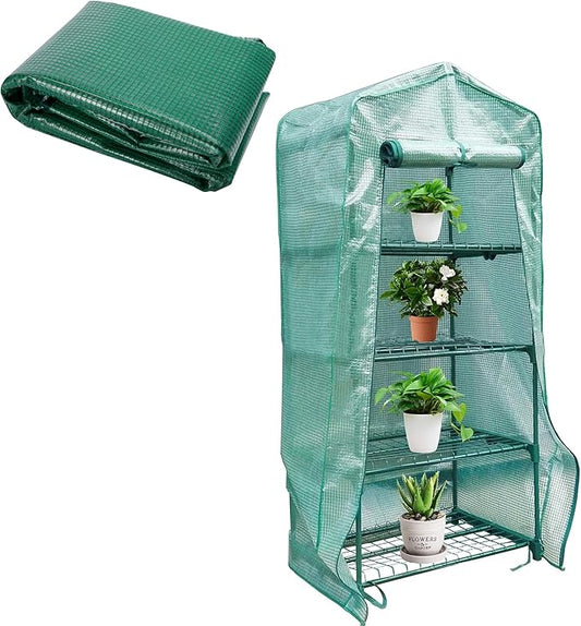 Sfcddtlg 4 Tier Greenhouse Replacement Cover, 63" x 27.2" x 19.3" PE Plant Greenhouse Cover with Roll-Up Zipper Door for Indoor Outdoor Gardening Plants Cold Frost Wind Rain Proof (Frame NOT Included)