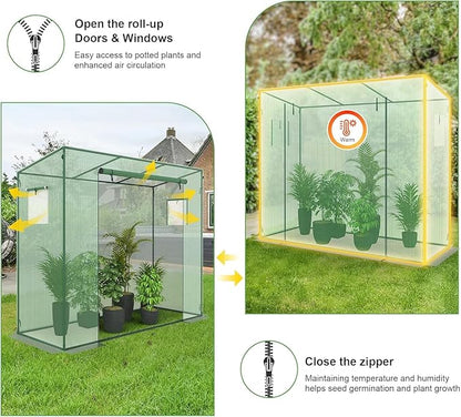 Greenhouse, Phonjoroo Lean to Small Greenhouse w/ 2 Side Windows & Zipper Rolling Door Tomato Greenhouses w/ Thicken PE Cover Outdoor Plant House Portable Small Hot House Winter Storage
