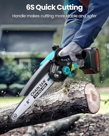 Cordless Pole Saw&8 inch Mini Chainsaw,2-IN-1 Electric Tree Trimmer with 2PCS 2000mAh Rechargeable Batteries,Battery Pole Saws w/Extension Pole for Tree Trimming Wood Cutting,Ideal Gifts for Men Dad