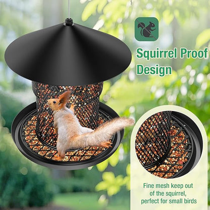 Bird Feeder for Outdoor Hanging, No Mess No Spill - Birdfeeder for Outdoor, Squirrel Proof Bird Feeder w/Catch Tray - Large Capacity All-Metal for Outside Hanging