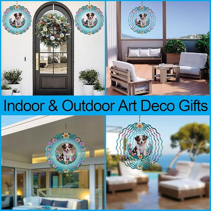 Metal Wind Spinners for Outdoor,Birthday Gifts for Women Mom Grandma, 12 Inch Dogs Wind Spinner, Kinetic Sculpture Garden Decor for Ornament Gifts