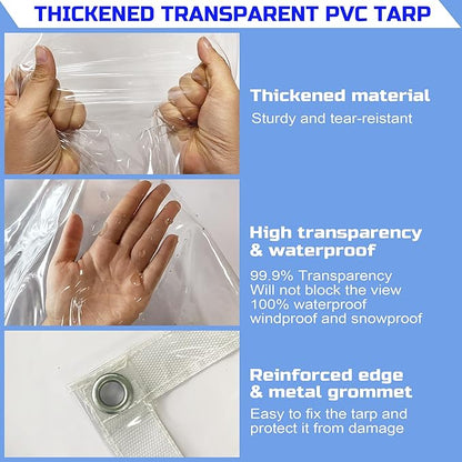 Clear Tarp 8 x 10FT, 20 Mil Clear Vinyl Tarp, Small Cover Plastic Sheeting with Grommets, Double-Stitched Reinforced Edges, Heavy Duty Tarps Waterproof and Tearproof
