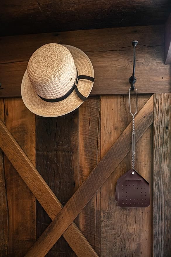 Leather Fly Swatter Set (3 Pack) – 17” Amish-Made Fly Swat w/Real Leather Paddle – Fly Swatters Multi Pack w/Metal Handle – Bug Swatter, Mosquito Swatter, Wasp Swatter (Chocolate)