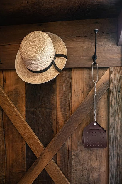 Leather Fly Swatter Set (3 Pack) – 17” Amish-Made Fly Swat w/Real Leather Paddle – Fly Swatters Multi Pack w/Metal Handle – Bug Swatter, Mosquito Swatter, Wasp Swatter (Chocolate)