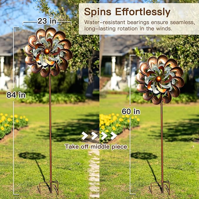 Metal Wind Spinner Outdoor, Wind Spinners for Yard and Garden, 84 inch Wind Sculptures & Spinners, Windmill for Yard Art