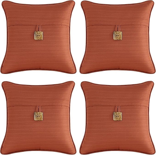 Outdoor Decorative Pillows with Coconut Button Pack of 4, 16" x 16" Outdoor Pillow Set for Couch Bed Throw Patio Sofa, Coral Red