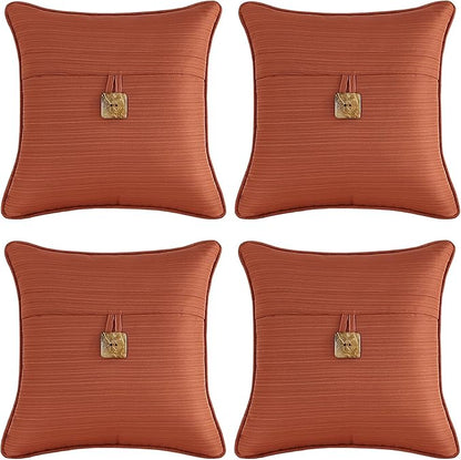 Outdoor Decorative Pillows with Coconut Button Pack of 4, 18" x 18" Outdoor Pillow Set for Couch Bed Throw Patio Sofa, Coral Red