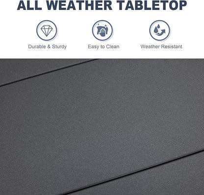 VICLLAX 50" Outdoor Round Patio Dining Table for 4-6, All Weather Metal Dining Table with Umbrella Hole for Deck Lawn Garden Backyard, Dark Grey