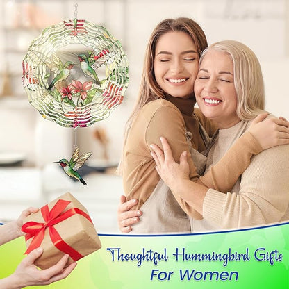FLAGWIX Christmas Hummingbird Gifts for Women - 3D Stainless Steel Metal Wind Spinners 12in - Hummingbird Wind Spinner Yard Decorations Outdoor Indoor Hanging Garden Decor, Christmas Decorations
