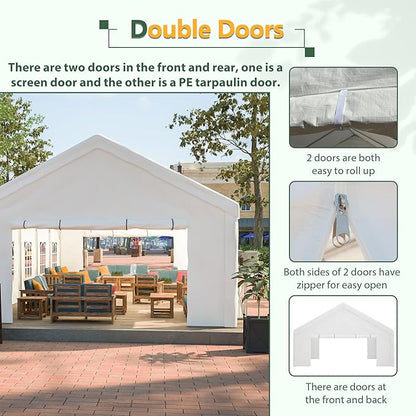 16x32 FT Heavy Duty Party Tent, White Outdoor Canopy with Removable Sidewalls & 3 Storage Bags, Waterproof Gazebo for Wedding, Camping, BBQ, and Commercial Events