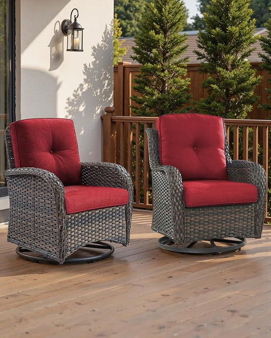 Pop 22x25/22x24 Outdoor Chair Cushions - 1 Set High Back Deep Seat Patio Furniture Cushion for Wicker Dining Swivel Rocking Chairs Rattan Loveseat Couch Sectional Sofa - Red/Button