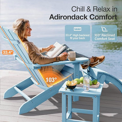 YEFU Adirondack Chairs Set of 6: Outdoor Chair HIPS Plastic Adirondack Chairs - Patio Chairs with Wood Texture - Lawn Fire Pit Deck Porch Garden Chairs for Adults (Blue)