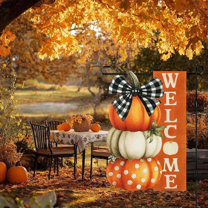 Thanksgiving Garden Flags 12x18 Inch Double Sided, Fall Welcome Pumpkin Yard Flags for Outside, Farmhouse Front Porch Outdoor Autumn Decor Holiday All Seasons Decoration