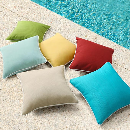 Decorative Outdoor Water Repellent Throw Pillows with Inserts, Set of 4, 18" x18" Pillows for Patio, Backyard, Bed, Couch, and Patio Furniture, Aqua Green