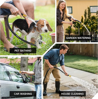 Garden Hose 5/8" x 50ft - Heavy Duty Rubber Water Hose 600 PSI Burst Pressure, No Kink & Durable Flexible Hose for Yard, Car Wash, Pets Black
