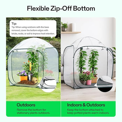 VIVOSUN 49x49x63-Inch Portable Walk-in Greenhouse, with PVC Cover & Detachable Base, Instant Pop-up and Folding, Mini Greenhouse with Roll-Up Door & Mesh Window for Indoor Outdoor, Wind Ropes Included