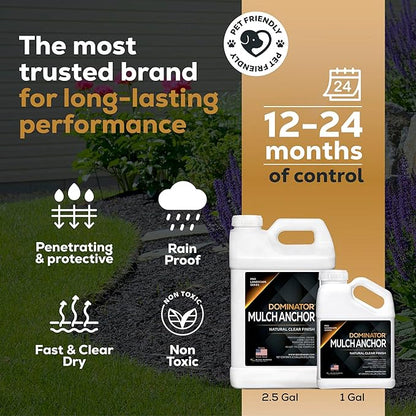 Dominator Mulch Anchor 1 Gallon - Mulch Glue & Gravel Binder, Rock Glue for Landscaping, Pea Gravel & Bark, Strong Stabilizer & Stone Glue Adhesive, Ready to Use, Made in US