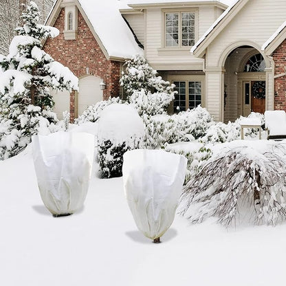 EZGOODZ White Winter Plant Covers Freeze Protection, 31.6 x 47 Inch. Pack of 2 Plant Winter Cover Protection with Drawstring. Tree Plant Protectors for Winter. Lightweight Anti Frost Plant Cover