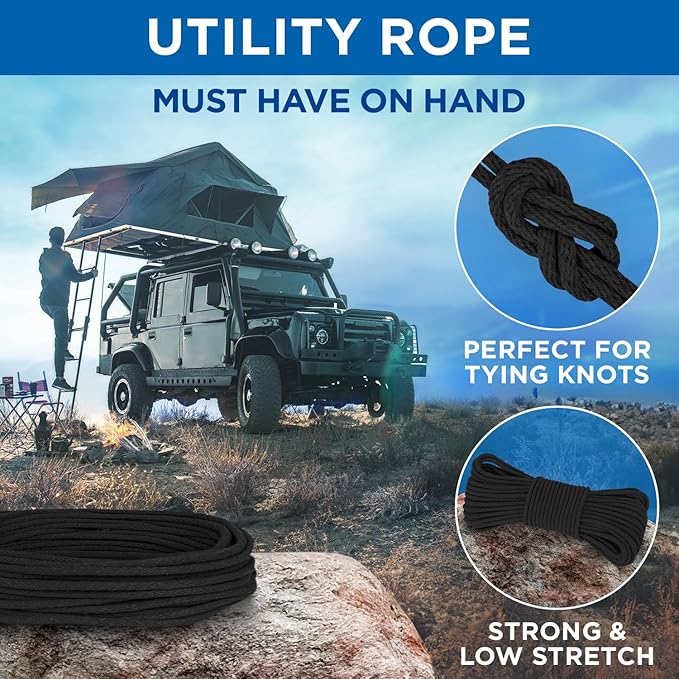 TECEUM Cotton Rope 3/16” (5 mm) – 100 FT – Strong All-Purpose Braided Rope – Natural Cotton – for Crafting, Сamping, Clothes Line, DIY, Indoor & Outdoor Use – Black