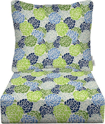 RSH DECOR: Deep Seating Cushion with Pillow Back | 23” x 26” Seat | All-Weather Spun Fabric | Water and Fade-Resistant | Outdoor Chair Cushion Set for Patio Furniture | Livi Courtyard Floral