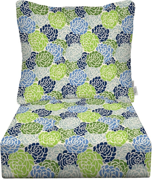 RSH DECOR: Deep Seating Cushion with Pillow Back | 24” x 27” Seat | All-Weather Spun Fabric | Water and Fade-Resistant | Outdoor Chair Cushion Set for Patio Furniture | Livi Courtyard Floral
