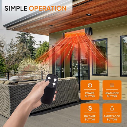 ROVSUN 1500W Outdoor Electric Heater, Patio Wall Mounted Heater with 12H Timer, 3 Adjustable Modes, 3s Instant Heating for Indoor Outdoor Backyard Garage (2 Set)