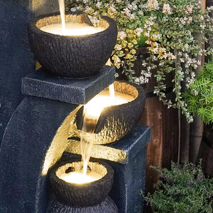 Outdoor Water Fountains Modern Garden Fountains with LED Lighting Indoor Resin Decor for Garden Patio, Deck, Porch, Backyard Home Art DéCor (37.4 inchs)