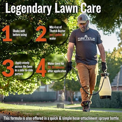 Turf Titan Thatch Buster Lawn Aerator & Grass Dethatcher (1 Gallon) – All-Natural Liquid Soil Loosener & Conditioner for Green Grass – Healthy Soil in 45 Days – Covers Up to 32,000 Sq Ft