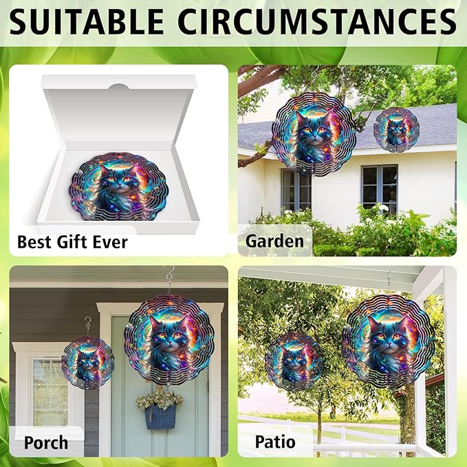 Celestial Cat Wind Spinner, Celestial Cat Wind Spinner Hanging for Yard and Garden, Unique Gift Wind Spinner, 3D Hanging Wind Spinner Outdoor