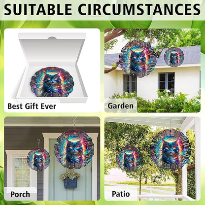 Celestial Cat Wind Spinner, Celestial Cat Wind Spinner Hanging for Yard and Garden, Unique Gift Wind Spinner, 3D Hanging Wind Spinner Outdoor
